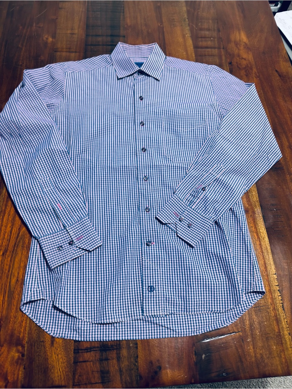 David Donahue Purple and Grey Check Dress Shirt